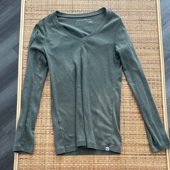 Eddie Bauer Tops - Eddie Bauer Olive Green Long Sleeve V-Neck Tee